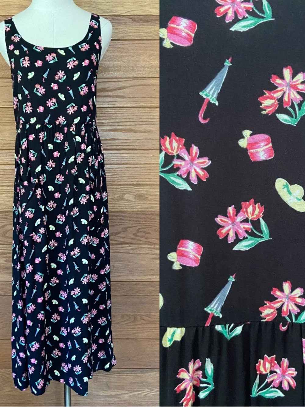 Vintage 90s Dressing Clio garden spring floral novelty print maxi dress